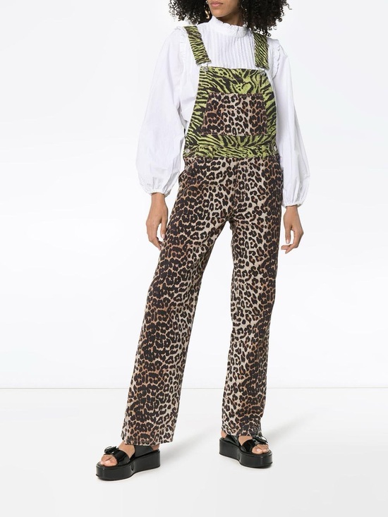 Ganni Denim - GANNI Animalier Printed Cotton Animal Leopard Print Overalls Jumpsuit